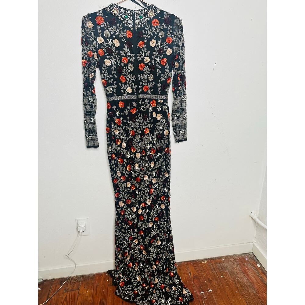 MAC DUGGAL 93925 Black Mutlicolored Beaded Sequin Long Sleeves Formal Dress sz 2 - Picture 3 of 16